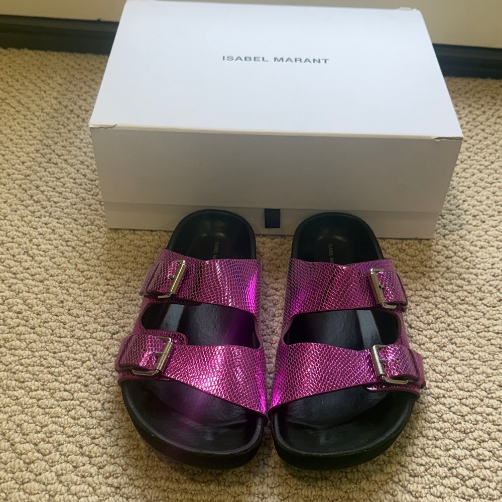 Isabel Marant Lennyo Sandal Exotic Metallic Fuschia Leather sz 41